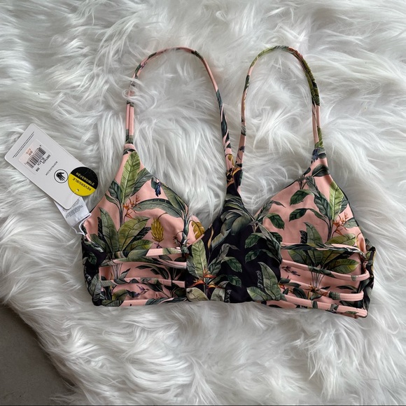 NWT Alani Reversible Bikini Top Black Pale Pink Leaf Print 34B 34C 36B 36C S & M - Picture 6 of 11